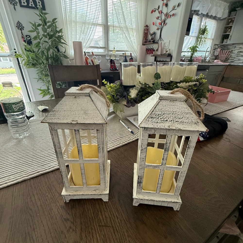 Rustic White Lanterns with  cream Accents